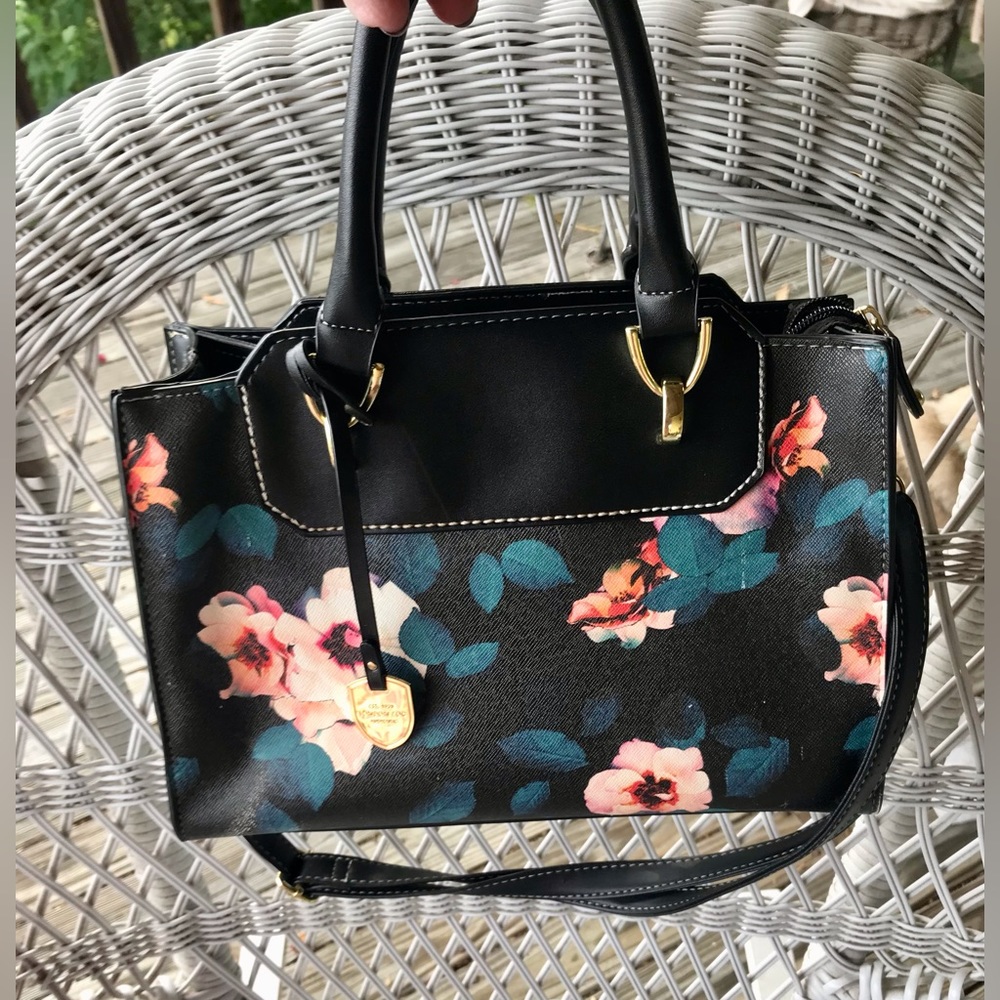 London Fog Faux Leather Floral Purse Satchel Handbag - Picture 9 of 10
